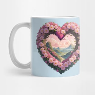 Pink Floral Heart Framing Landscape Mug